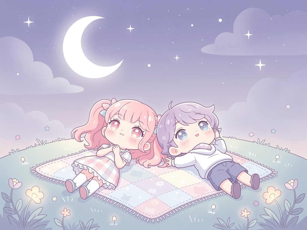 Mochi and Mars stargazing together on a hill at night